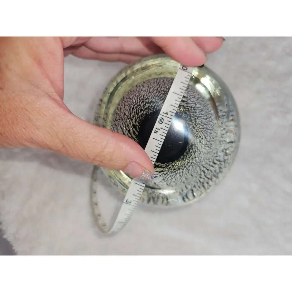 Vintage Art Glass Paperweight Silver Foil Crackle Webbed Egg Orb 4